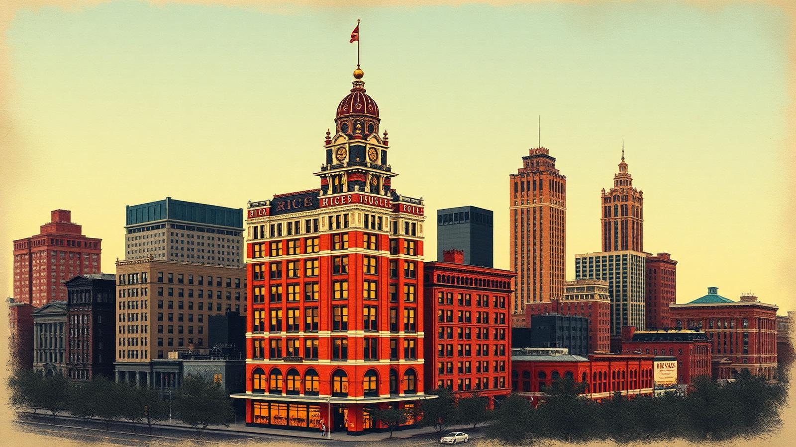 Historic Houston skyline at dusk